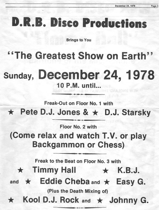 Hip hop timeline 1960s-1970s 62 DRB PeteDJJones Flyer 1978