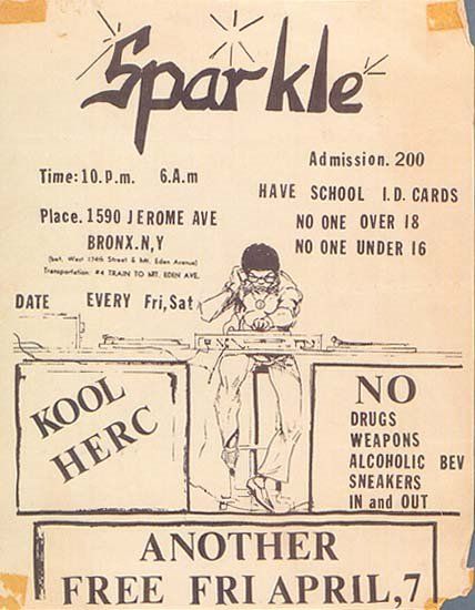 Hip hop timeline 1960s-1970s 74 kool herc Sparkle Flyer